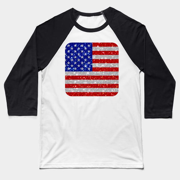 American Flag Glitter Sticker Baseball T-Shirt by anacarminda